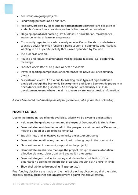 Community Small Grants Guidelines - Devonport City Council