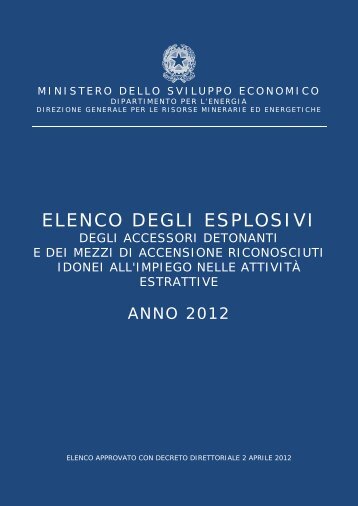 Elenco degli esplosivi - Unmig - Ministero dello Sviluppo Economico