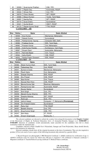 allotment of diploma engineering seats - Directorate of Higher ...