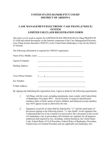 Claim Filer Registration Form - United States Bankruptcy Court ...