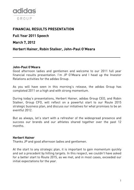 FINANCIAL RESULTS PRESENTATION Year ... Group