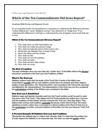 Which of the Ten Commandments Did Jesus Repeal? - Rhm-Net.org