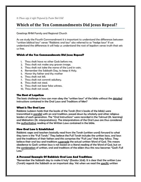 Which of the Ten Commandments Did Jesus Repeal? - Rhm-Net.org