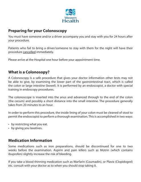 Preparing For Your Colonoscopy What Is A ... - Western Health