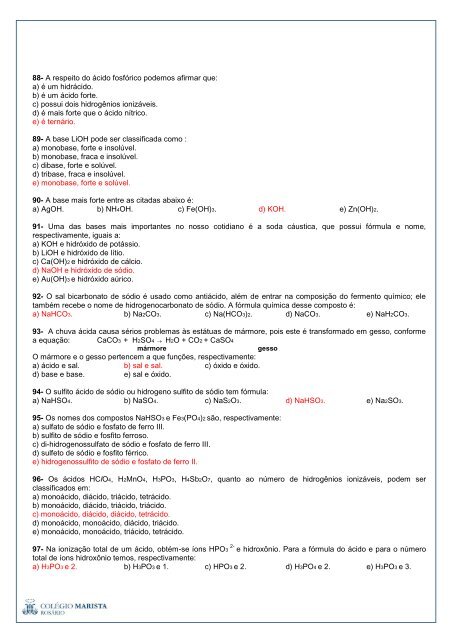 81- Nas substâncias CaCO