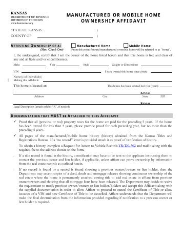 manufactured or mobile home ownership affidavit - Sedgwick County