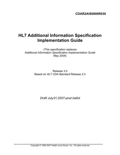 HL7 CDA R2 AIS Implementation Guide