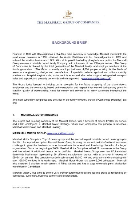BACKGROUND BRIEFING - Marshall Group