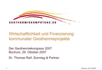 Wirtschaftlichkeit und Finanzierung kommunaler Geothermieprojekte