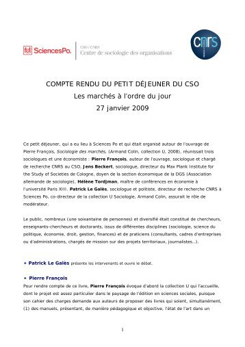 Lire le compte rendu - Centre de sociologie des organisations