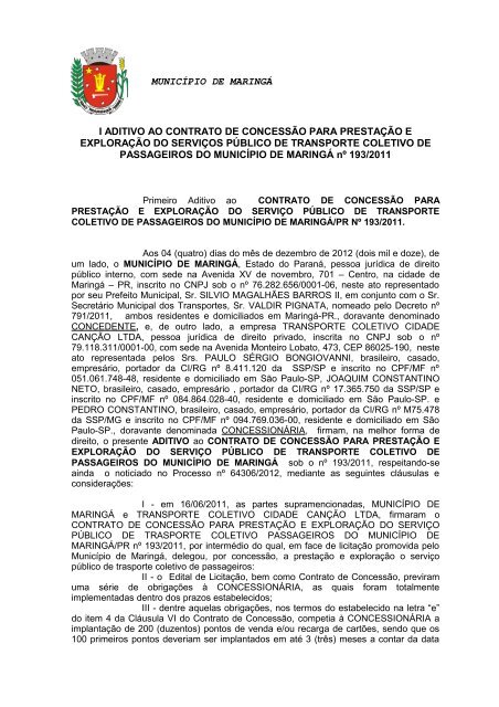 Contrato 193/11 - TCCC - MaringÃ¡ - Estado do ParanÃ¡