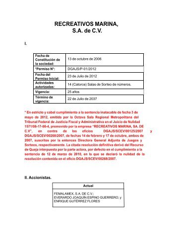 RECREATIVOS MARINA, SA de CV - Dirección General de Juegos ...