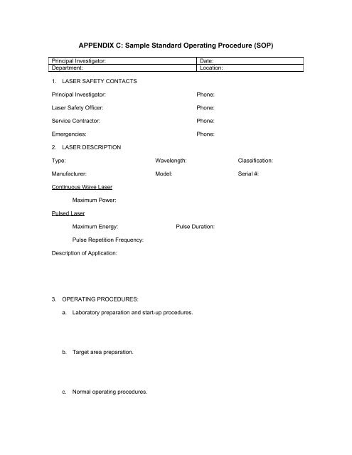 APPENDIX C: Sample Standard Operating Procedure (SOP)