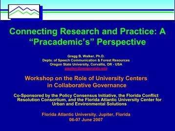 Gregg Walker, Oregon State University - Policy Consensus Initiative