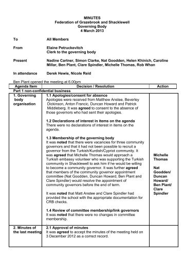 Federation Governor Minutes 04-03-13 - Shacklewell Primary School