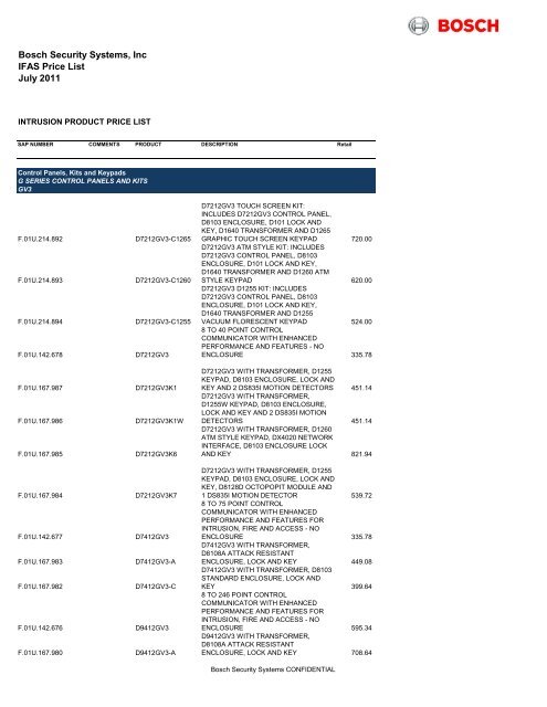 Radionics Bosch Price List Siemens Industry Inc
