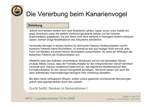 Die Vererbung beim Kanarienvogel