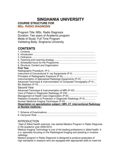 Syllabus Of Paramedical Courses Singhania University - 