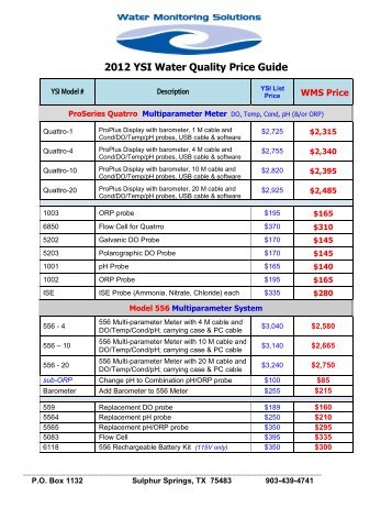 2012 YSI Water Quality Price Guide