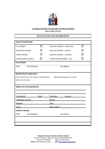 application for membership - Urological Society of Australia and ...