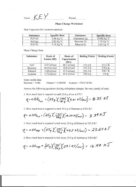 Phase changes calc - KEY