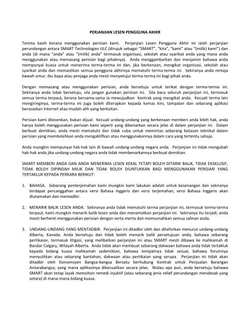 Smart Technologies Ulc Perjanjian Lesen Pengguna Akhir