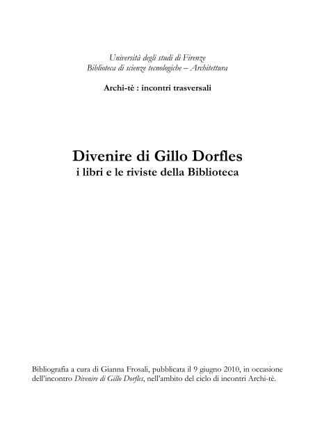 Bibliografia - Università degli Studi di Firenze