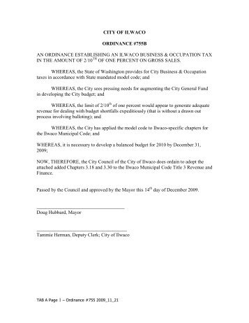 B & O Ordinance - City of Ilwaco