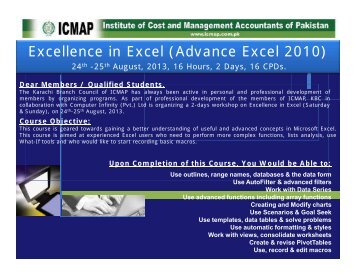 Excellence in Excel (Advance Excel 2010) - Institute of Cost and ...