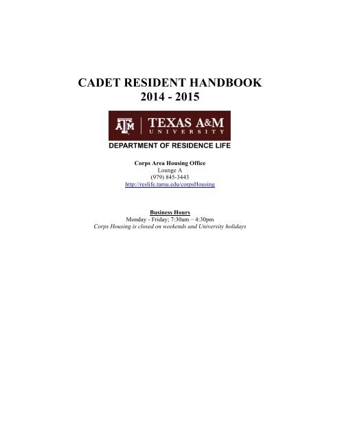 corps housing - Department of Residence Life - Texas A&M University