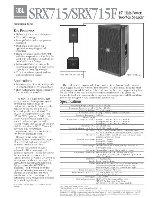 SRX715/SRX715F15" High-Power, Two-Way Speaker Key Features ...