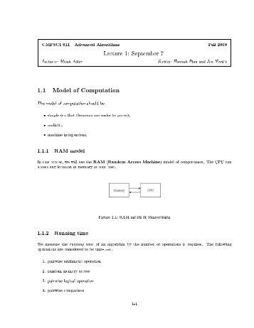 CMPSCI 611 Advanced Algorithms Fall 2000 Lecture 1: September ...