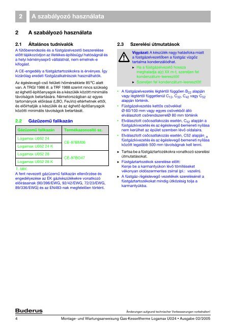 fÃ¼stgÃ¡zelvezetÃ©sÃ©hez Logamax U052 24/28 Logamax U052 24/28 K