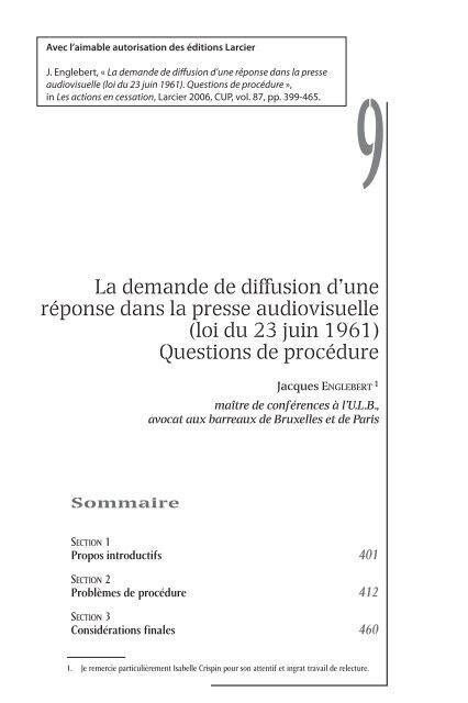 La Demande De Diffusion D Une Reponse Dans La Presse Audiovisuelle