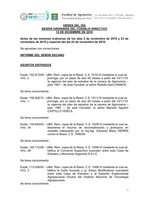 Diciembre 14 - Facultad de AgronomÃ­a - Universidad de Buenos Aires