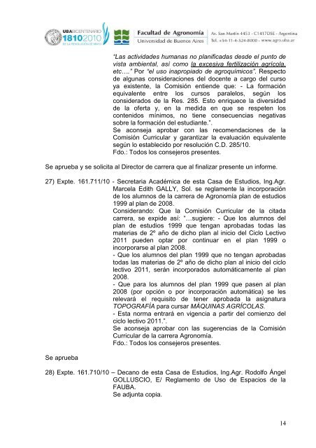 Diciembre 14 - Facultad de AgronomÃ­a - Universidad de Buenos Aires