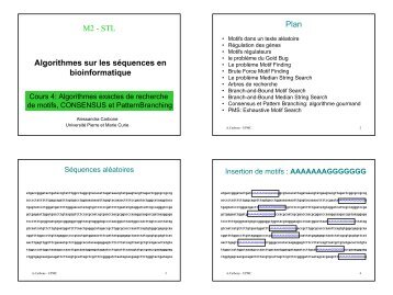 Algorithmes sur les sÃ©quences en bioinformatique M2 - STL Plan