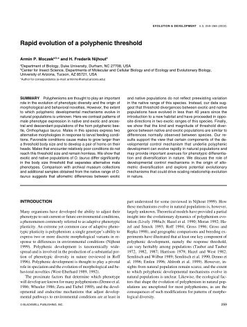 Rapid evolution of a polyphenic threshold - Duke Biology - Duke ...