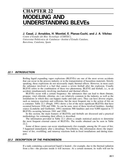 CHAPTER 22 MODELING AND UNDERSTANDING BLEVEs