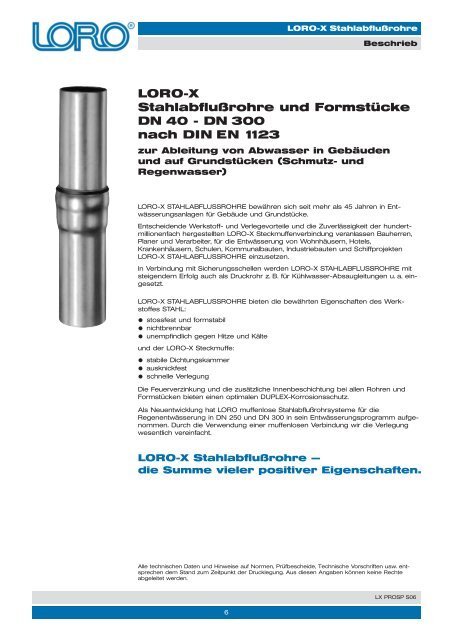 LORO-X Stahlabflußrohre und Formstücke DN 40