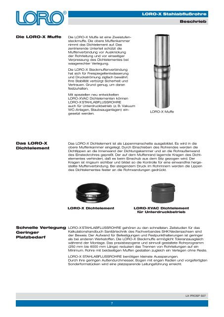 LORO-X Stahlabflußrohre und Formstücke DN 40