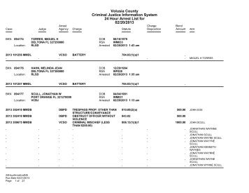 Volusia County Criminal Justice Information System 24 Hour Arrest ...