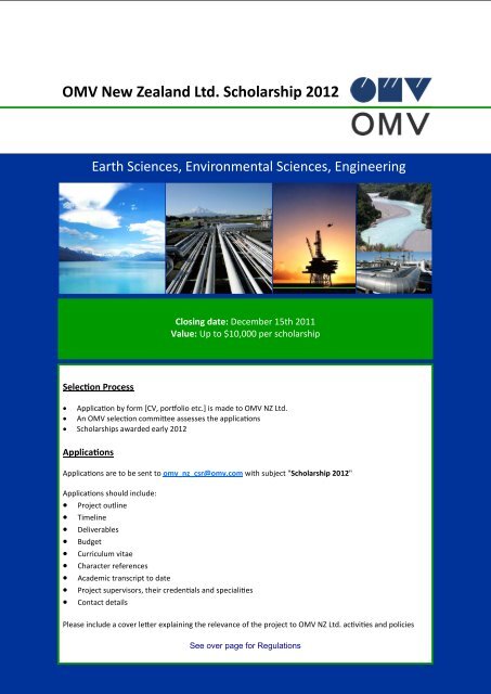 OMV New Zealand Ltd. Scholarship 2012 - University of Canterbury