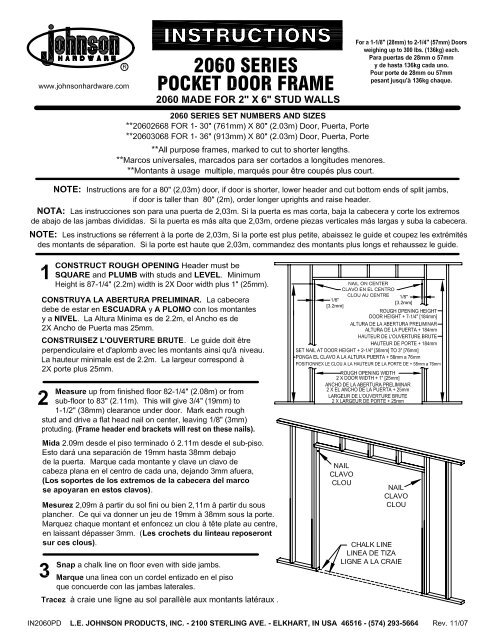 J 1 Autocad Instruction Sheet Drawings 2060 Series Pocket Door