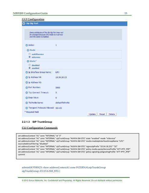 SBC 5200 Configuration - Sonus Networks