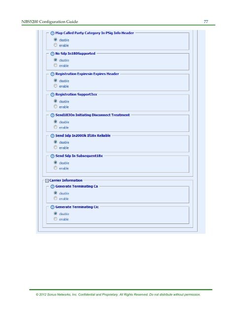 SBC 5200 Configuration - Sonus Networks