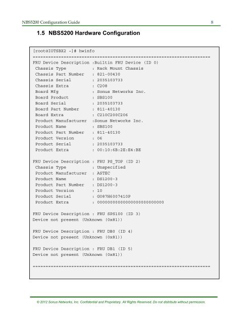 SBC 5200 Configuration - Sonus Networks