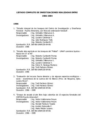 Listado Completo de Investigaciones Realizadas entre 1986 â 2004