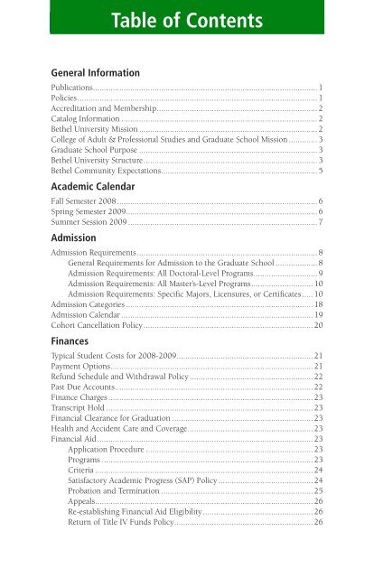 2008-2009 Catalog - Graduate School - Bethel University