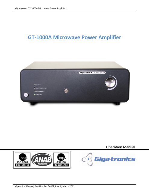 GT-1000A Microwave Power Amplifier - Giga-tronics